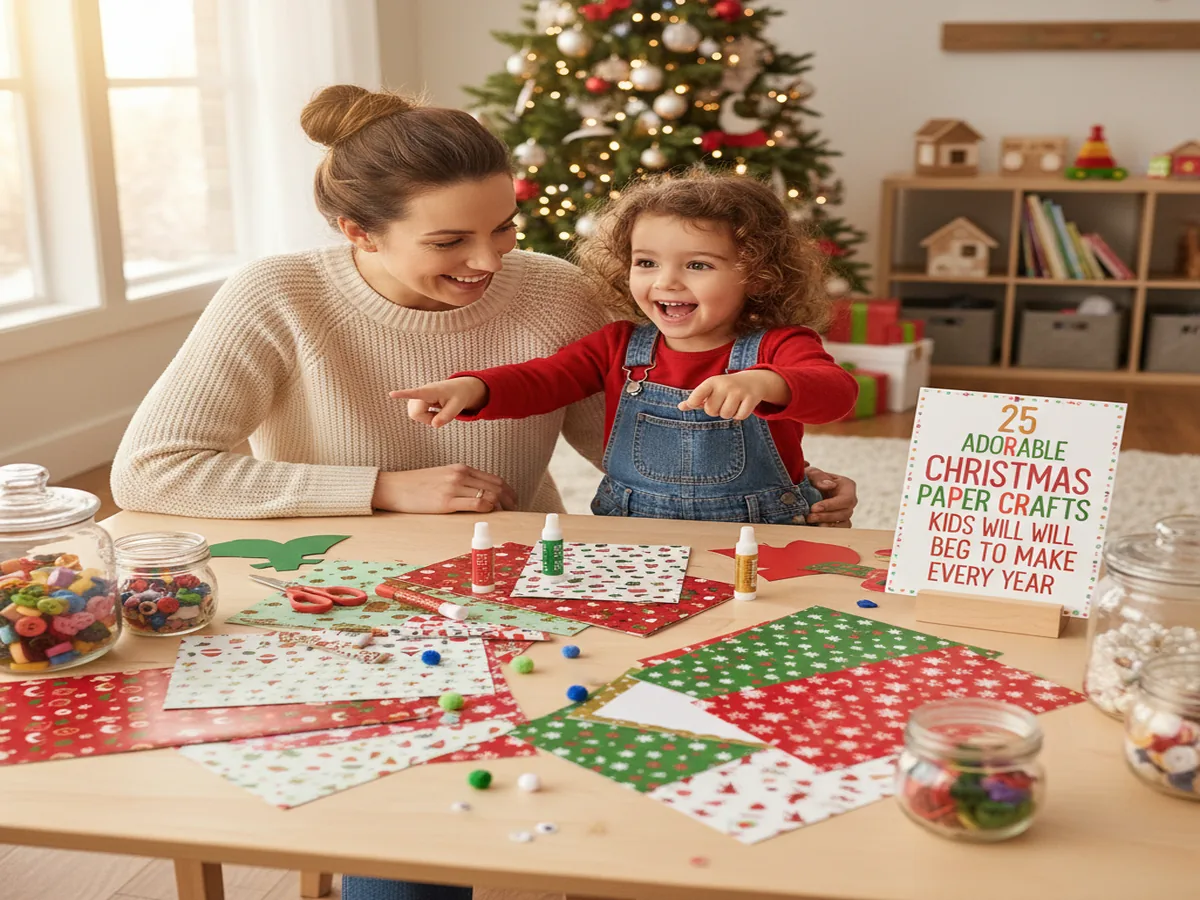 A young child tearing green construction paper pieces to glue onto a paper plate wreath