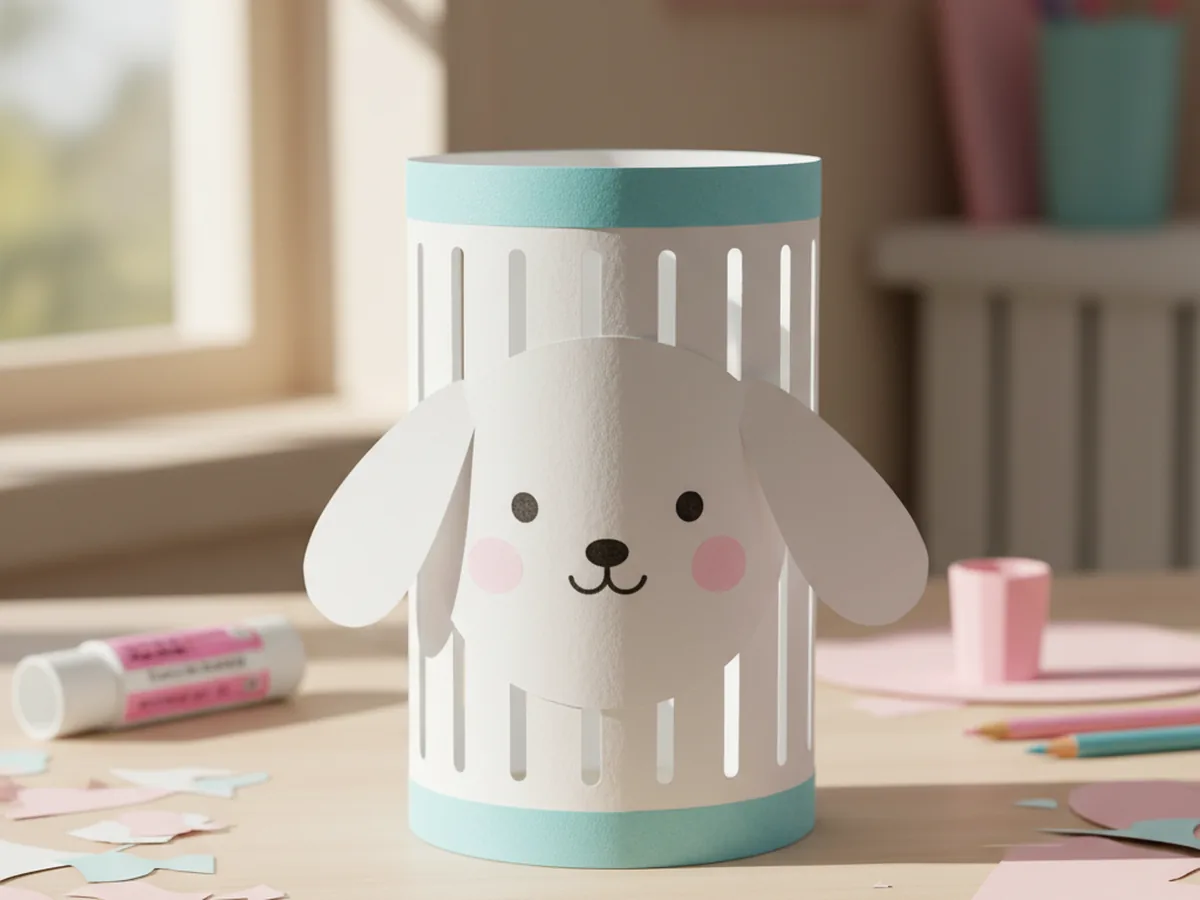 White paper lantern with a Cinnamoroll face on the front and pastel washi tape borders
