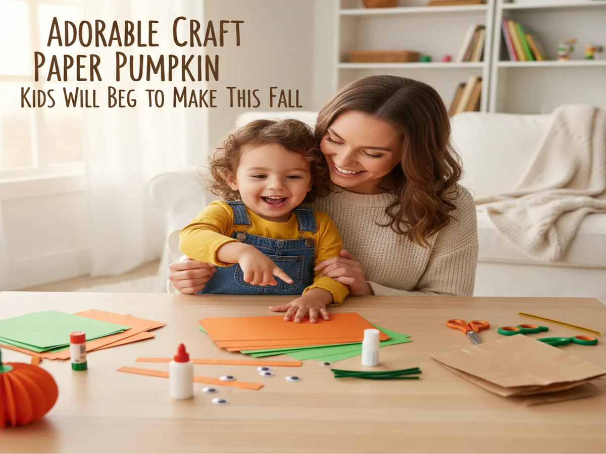 A mom and young child sitting together at a craft table, excited to start making Adorable Craft Paper Pumpkin Kids Will Beg to Make This Fall