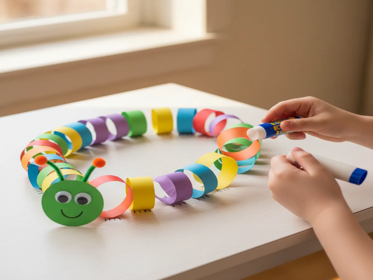 Child gluing layered paper flower petals onto a contrasting colored paper background to create a 3D effect