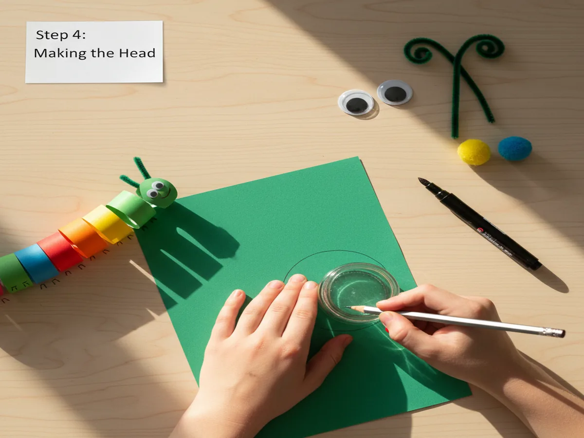 Child using markers and crayons to draw stems, leaves, and a smiling sun around the paper flowers on the background s...
