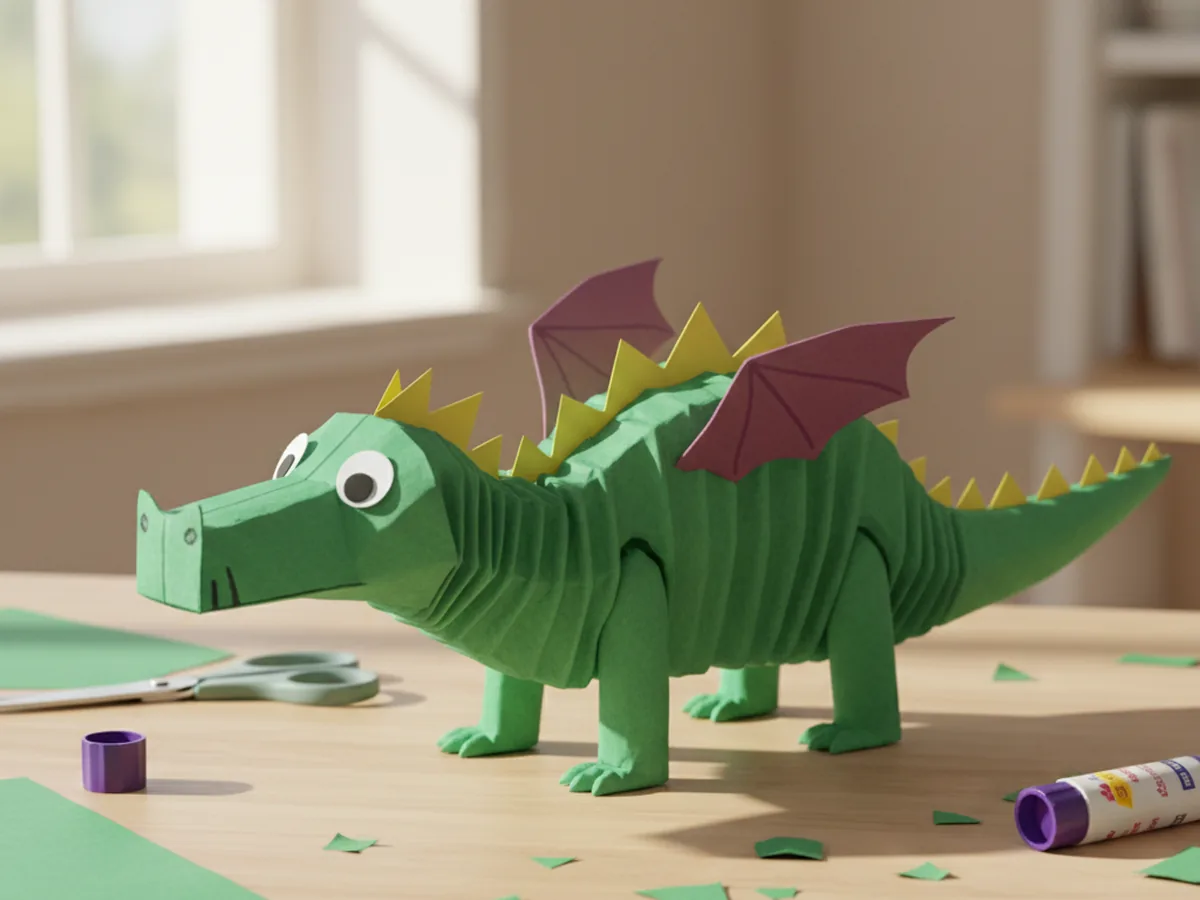 Four small green legs with rounded feet glued along the underside of the curvy green dragon body, giving the dragon a grounded stance