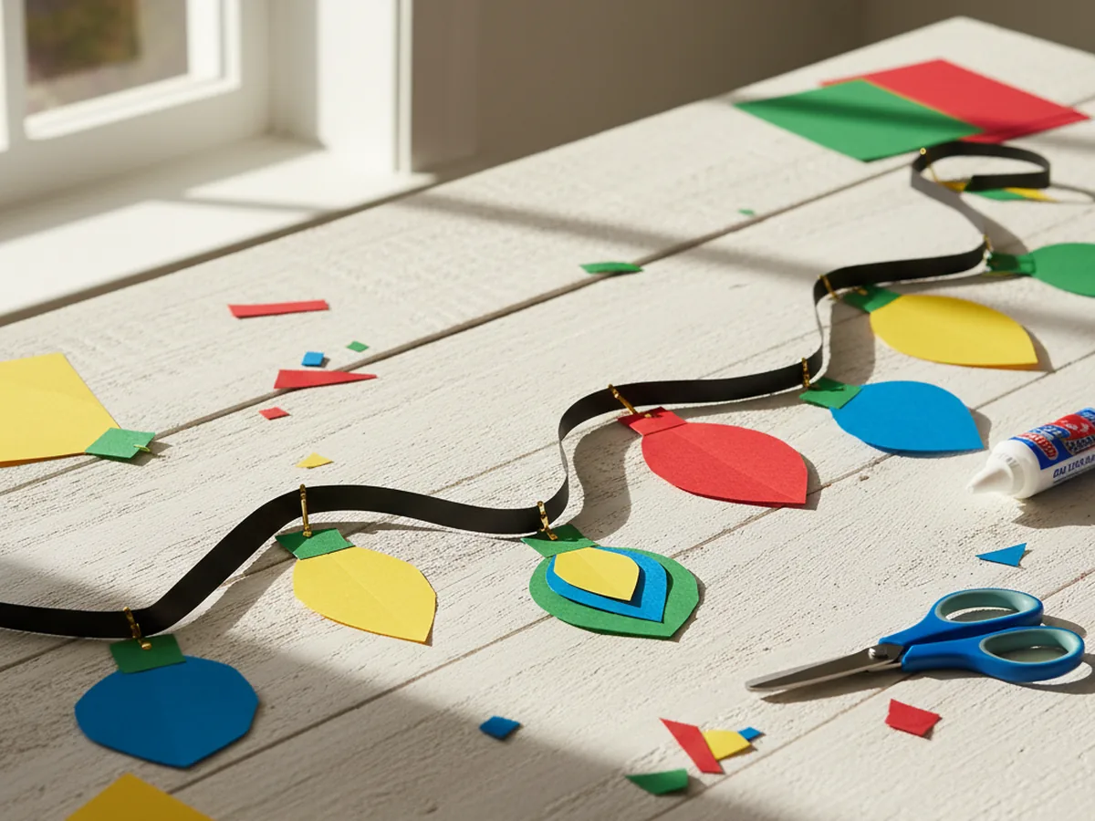 Handmade paper strip Christmas star made from gold and yellow construction paper strips woven and folded into a 3D star shape